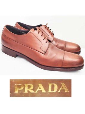 PRADA Men's Brown Leather Cap Toe Derby Dress Shoes 11